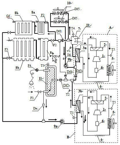 Household heat pump heating air-conditioner hot water dehumidifying combined system