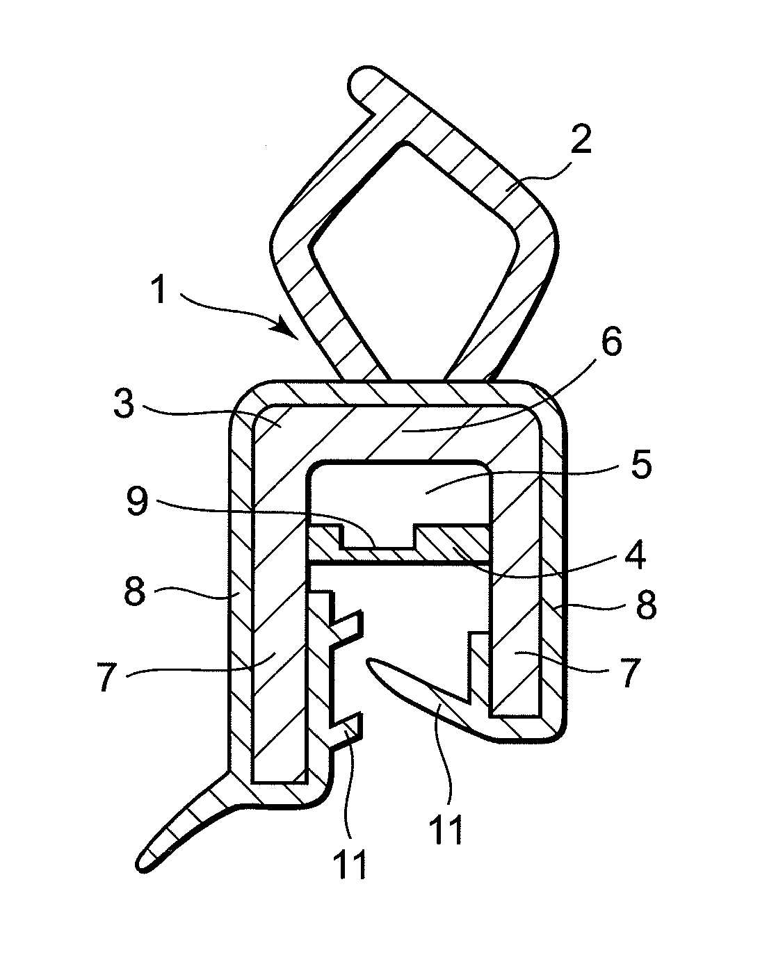 Extrusion molded product having a core material