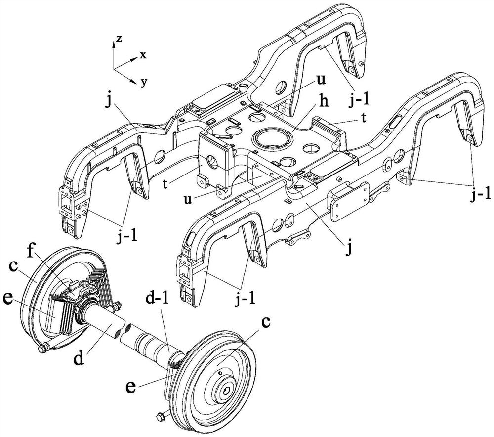 Axle box built-in bogie based on novel motor suspension structure and flexible interconnection framework