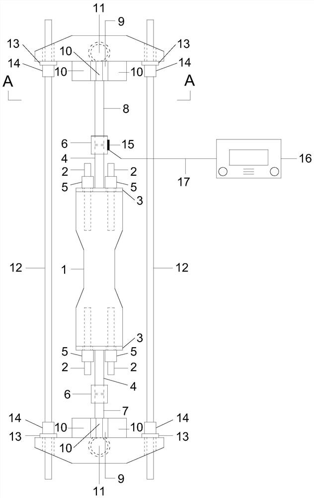 Concrete uniaxial tension load and test device and use method thereof