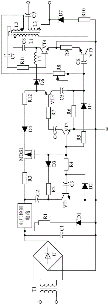 Electrodeless fluorescent lamp voltage stabilization constant current power source based on voltage detection circuit