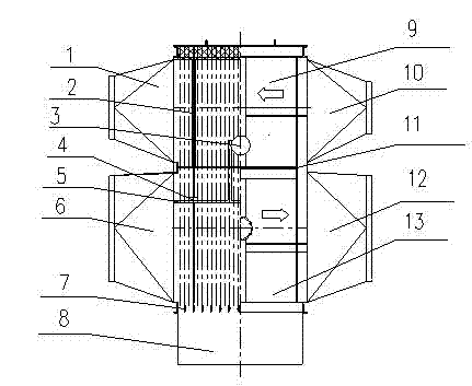 Waste heat recovery device for moderate temperature flue gas containing high binding dust and method