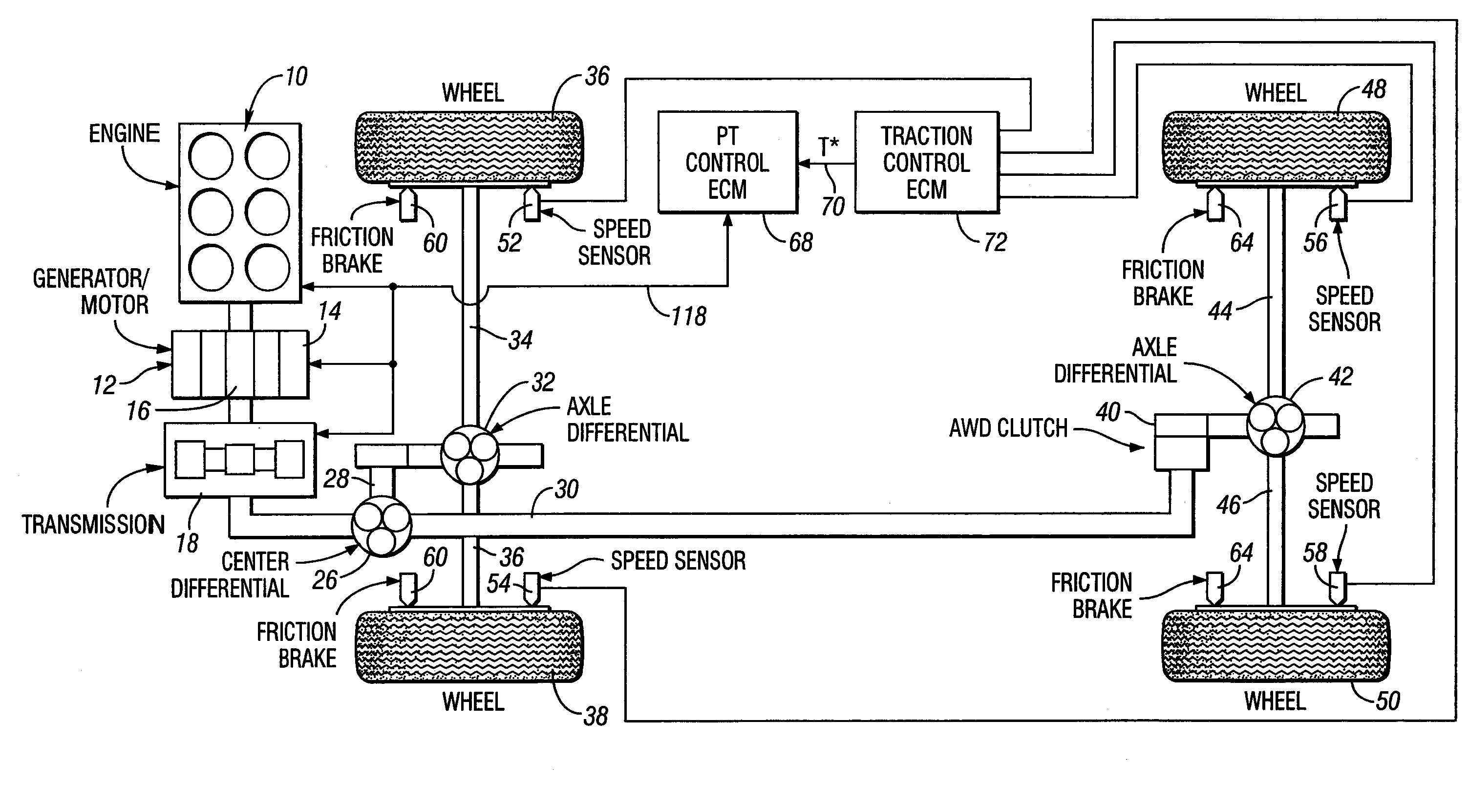 Traction and stability control system and method for a vehicle with mechanically independent front and rear traction wheels