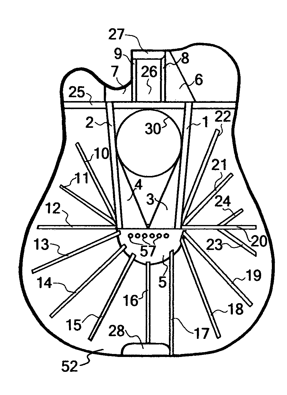 Soundboard bracing structure system for musical stringed instruments