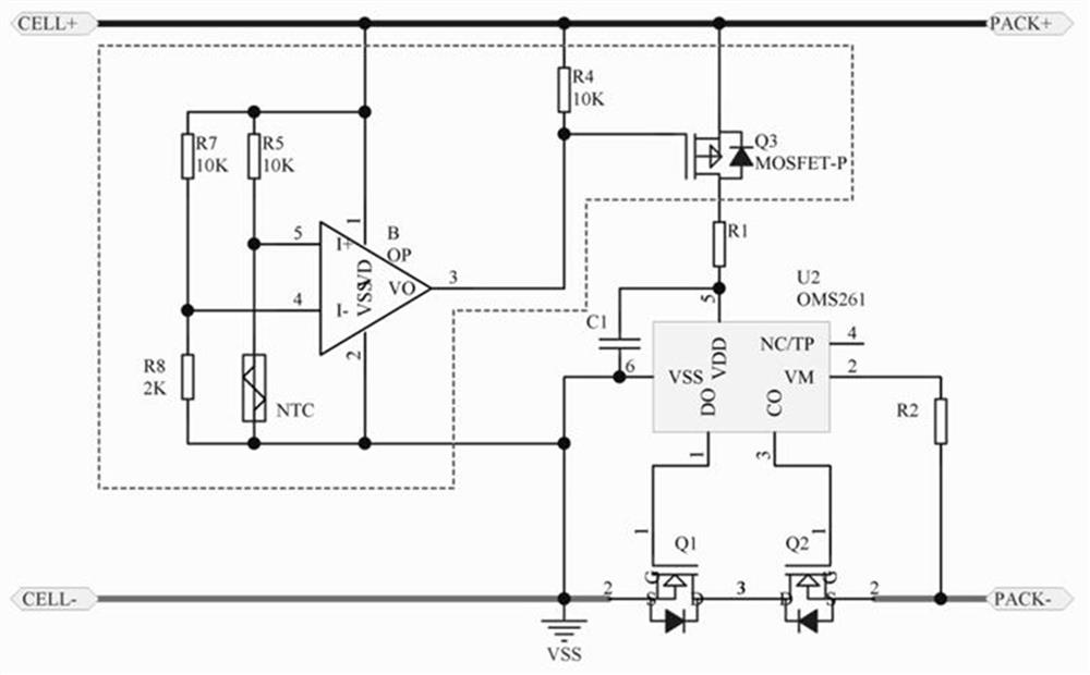 NTC-based battery temperature protection circuit