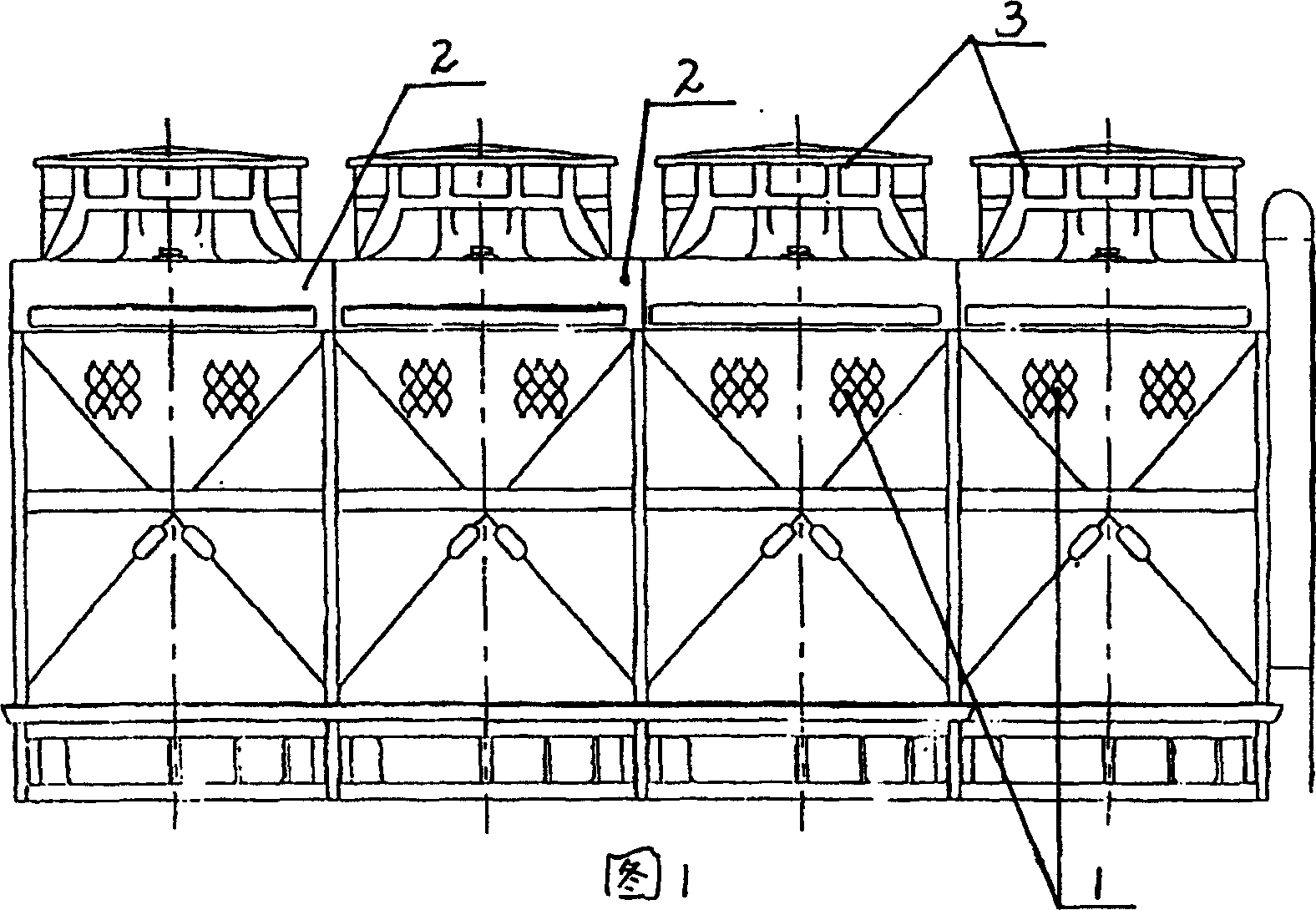 High-efficiency low-temp. water discharge method for crossflow cooling tower