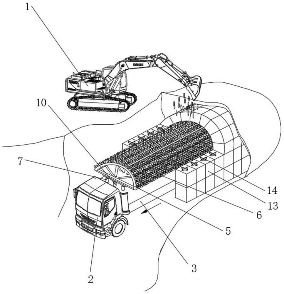 Construction method of buried arched building and construction device of construction method