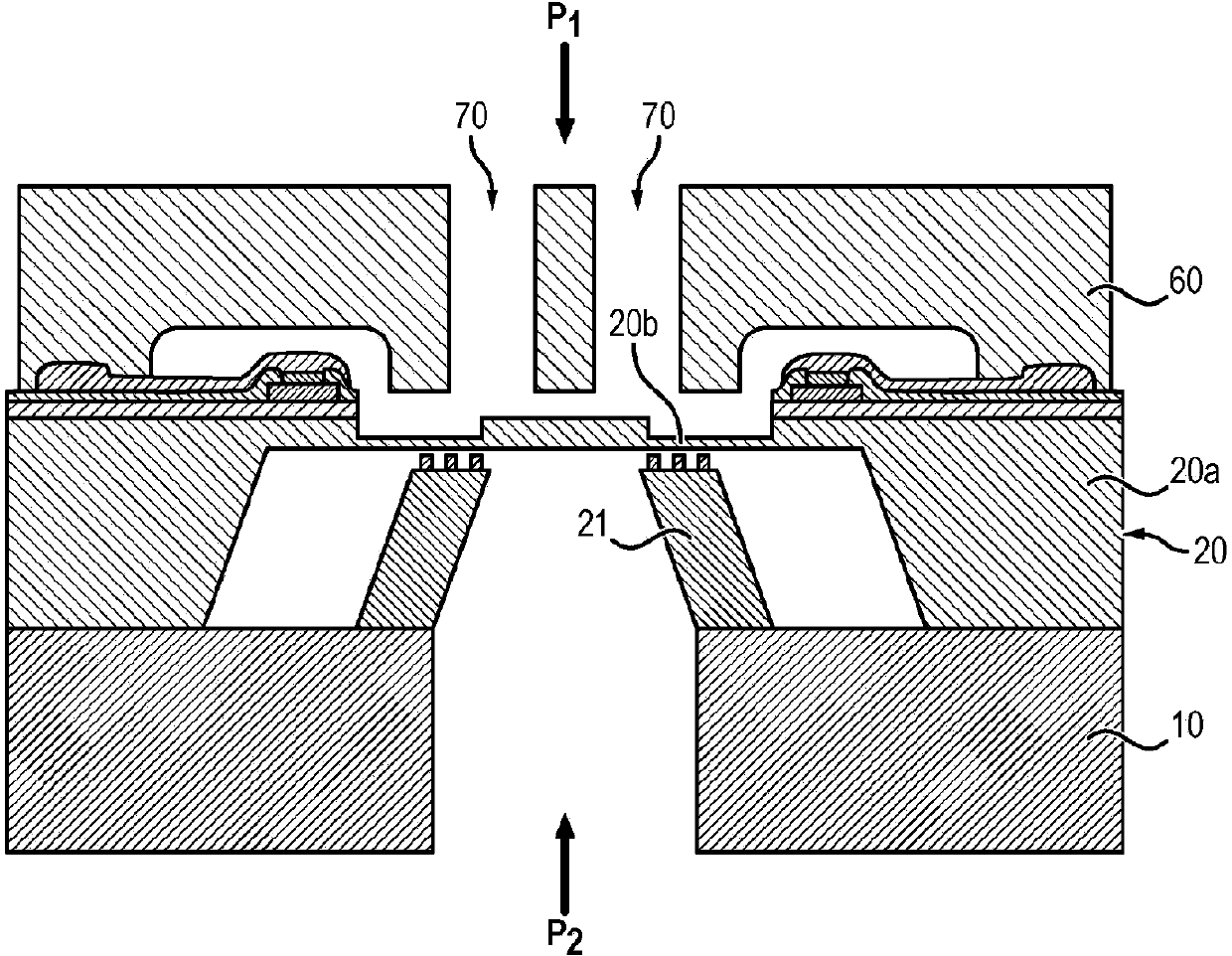 Micromechanical structure having a deformable membrane and a protection against strong deformations