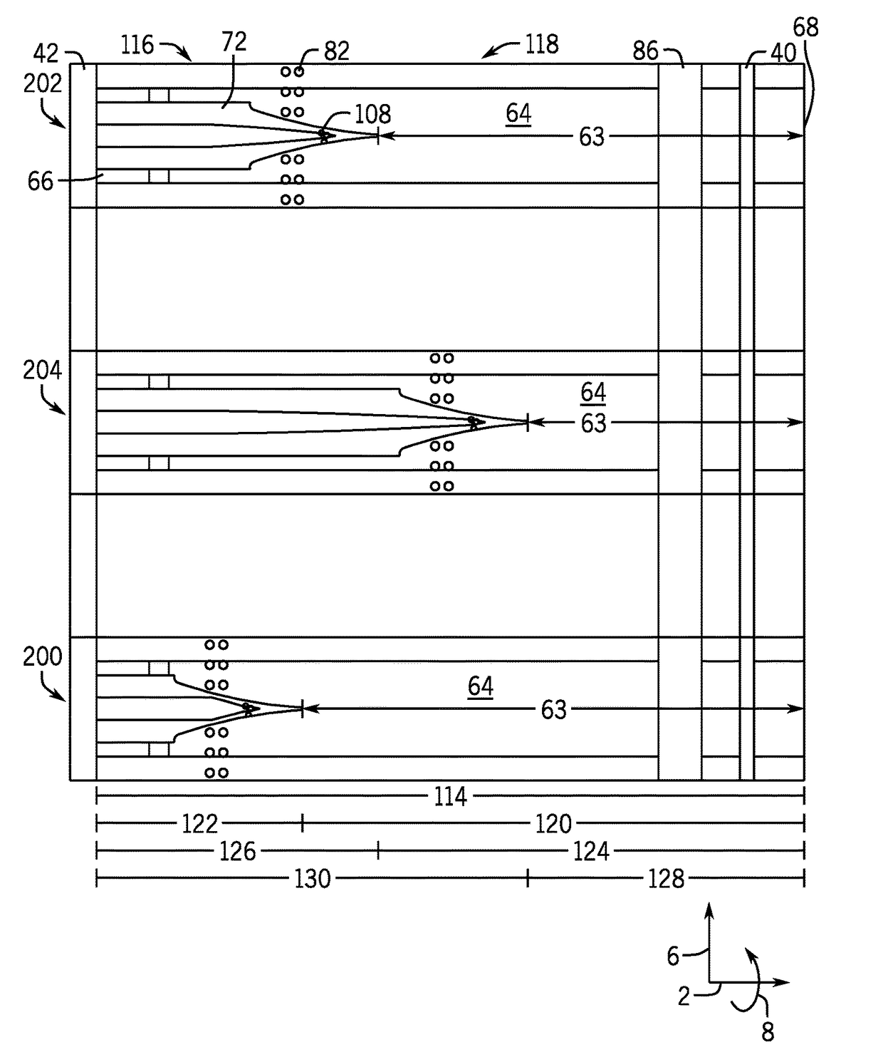 Fuel-air mixing system with mixing chambers of various lengths for gas turbine system