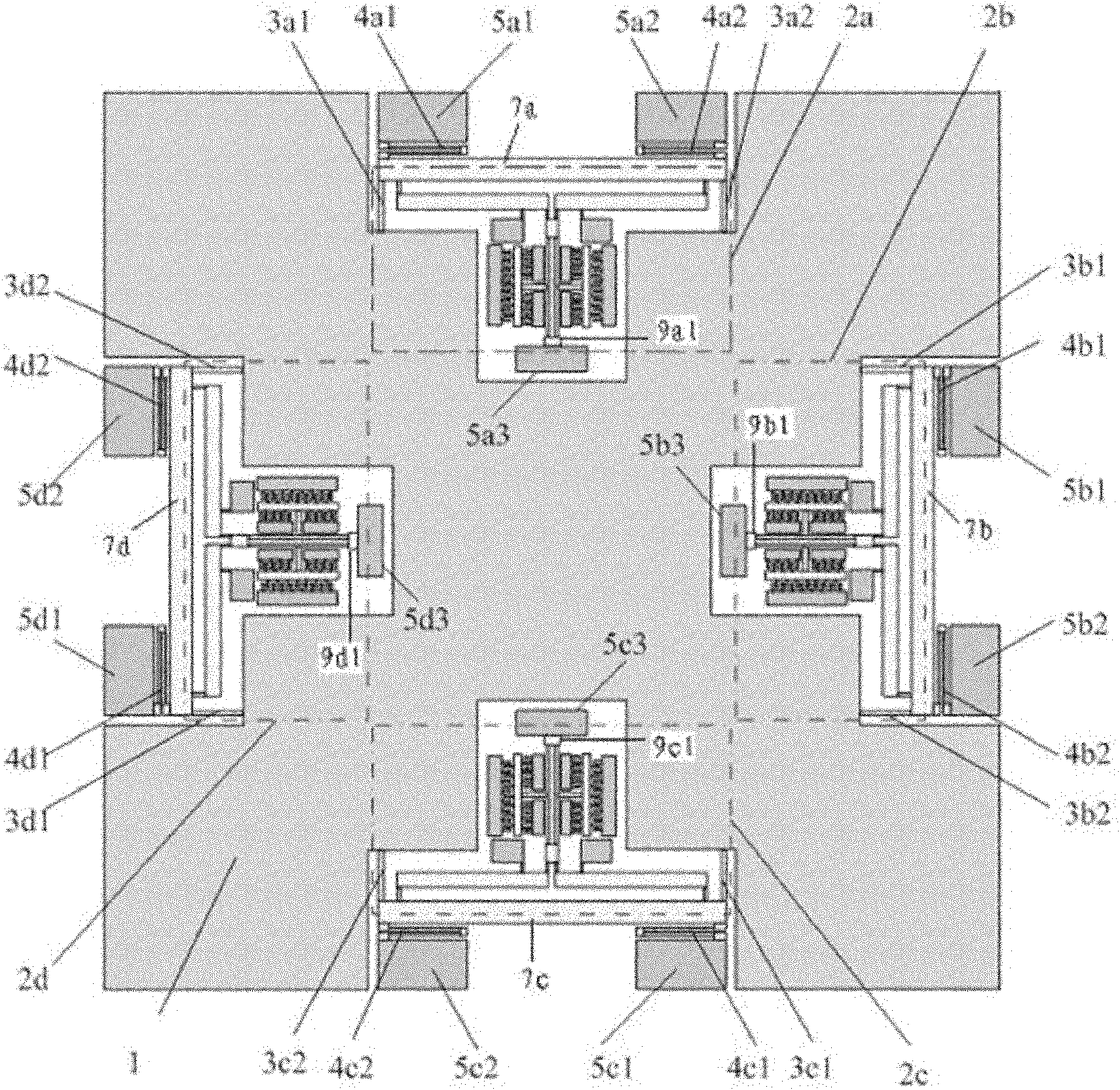 Dual-axle integrated fully-coupled silicon micro-resonance type accelerometer