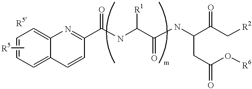 Quinoline-(C=O)-(multiple amino acids)-leaving group compounds for pharmaceutical compositions and reagents