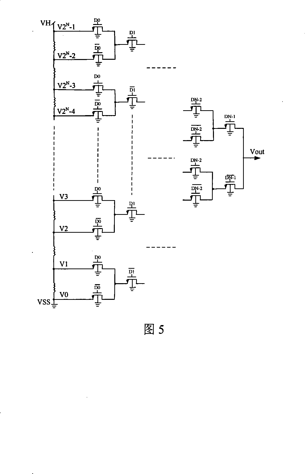 Multi-threshold digital/analog converter for thin film transistor LCD driven chip