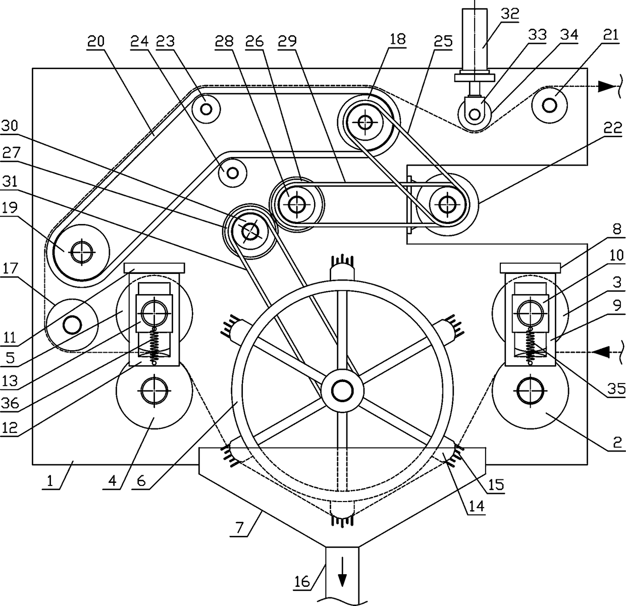 Blended yarn impurity removal and conveying mechanism