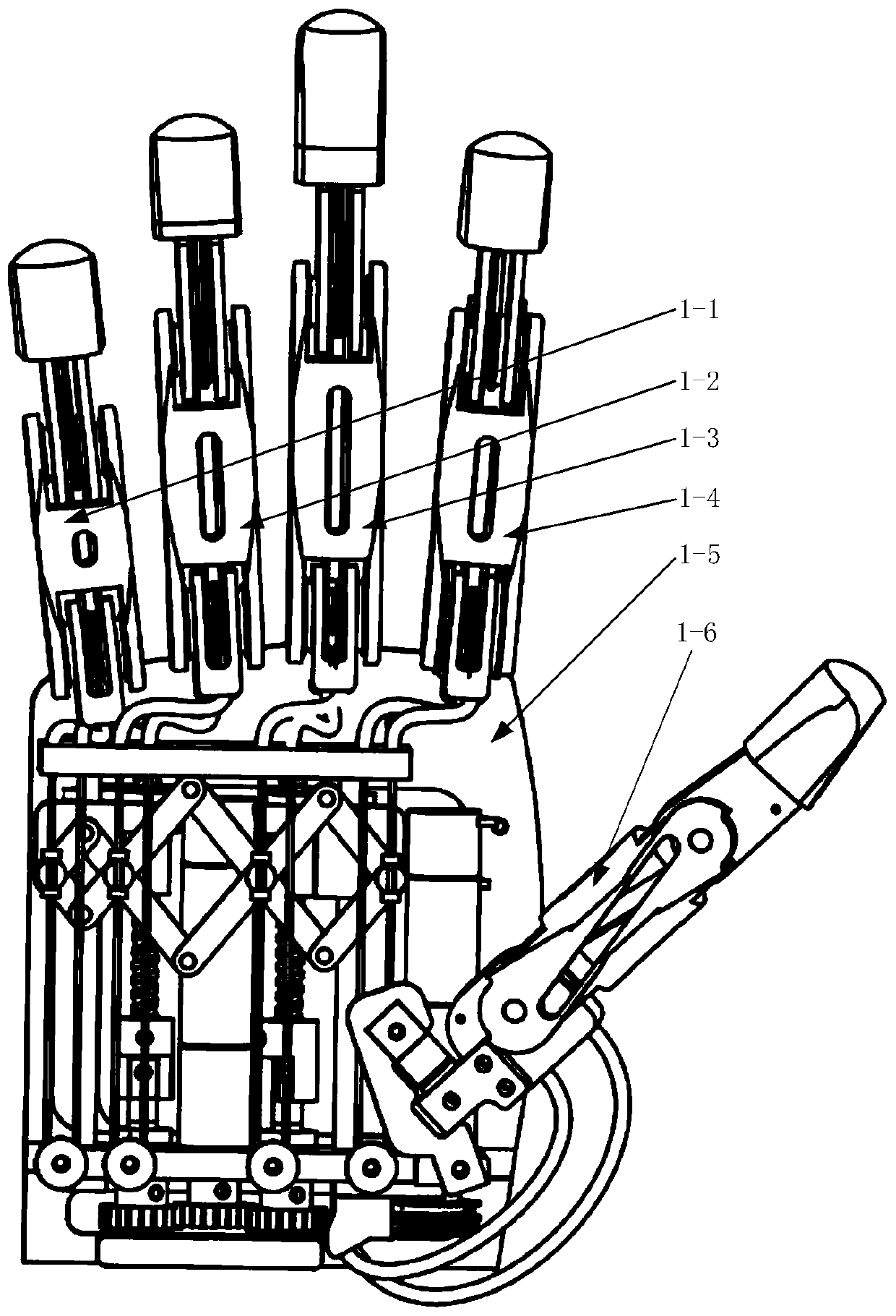 Under-actuated prosthetic hand with self-adaptive grabbing function