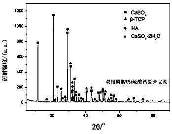 Preparation method of porous bi-phase calcium phosphate/calcium sulfate composite scaffold for bone tissue engineering