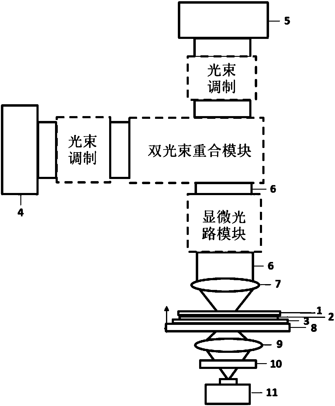 Super-resolution optical imaging method for forming small-hole probe based on double-beam transient trepanning