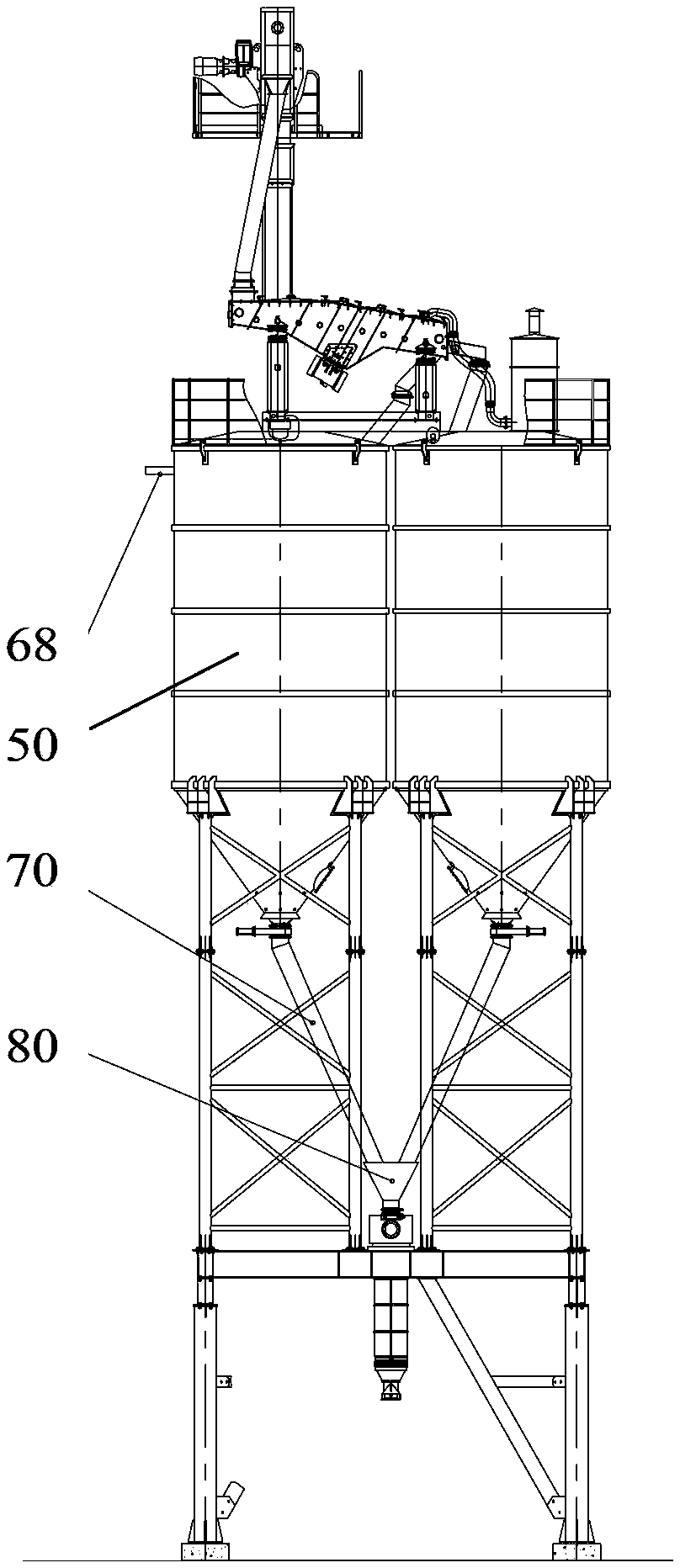 Sand drying storage system, operation method thereof and dry and mixed mortar batching plant