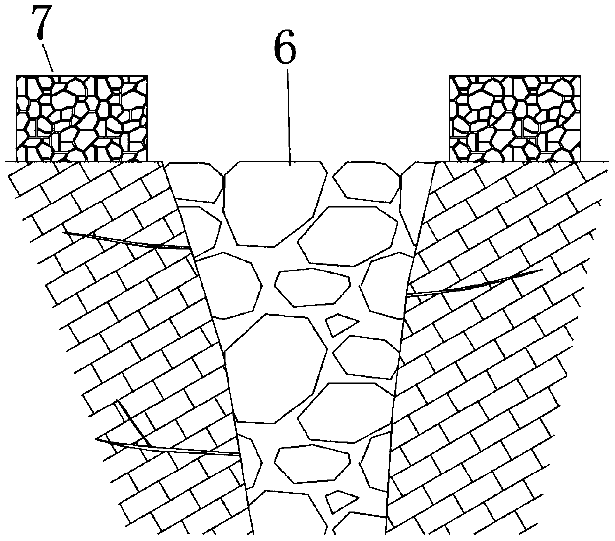 Large-scale karst low-lying land hydrophobic structure and construction method thereof