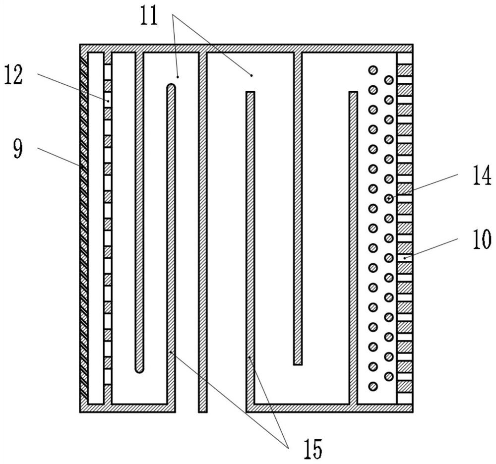 A turbine blade with transverse meandering and alternately shortening and shortening channels inside