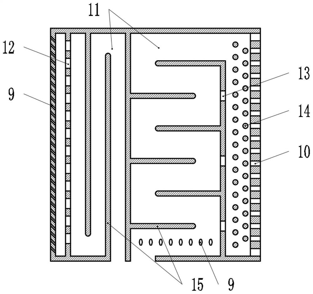 A turbine blade with transverse meandering and alternately shortening and shortening channels inside