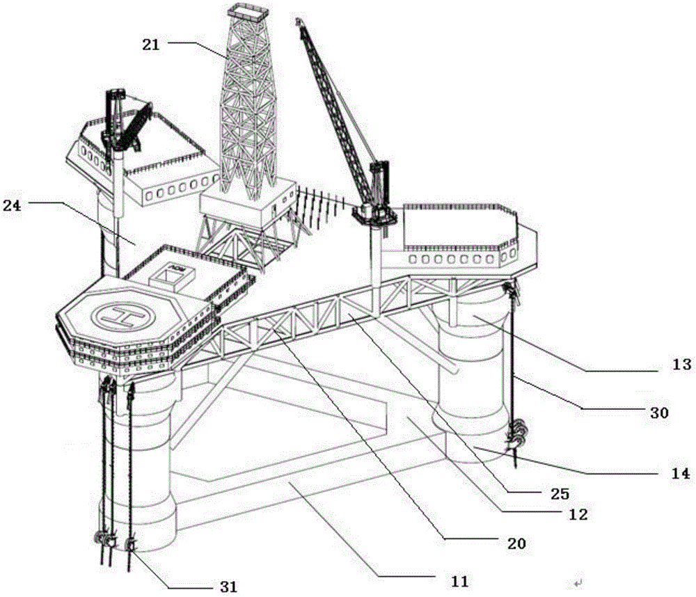 High-effective-load-ratio light semi-submersible type production platform