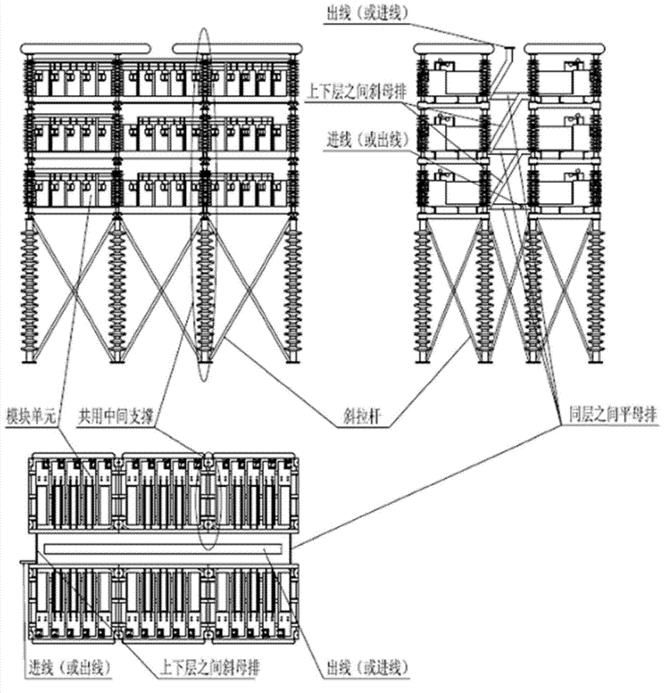 Multi-link-tower structure modularized multi-level voltage source current converter