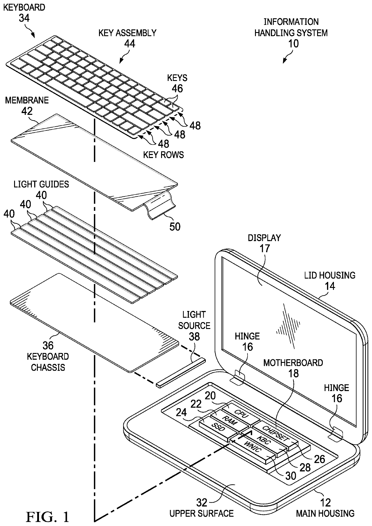 Information handling system keyboard discrete row illumination