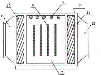 Photolytic catalytic purification device and corresponding process for treating pharmaceutical waste gas