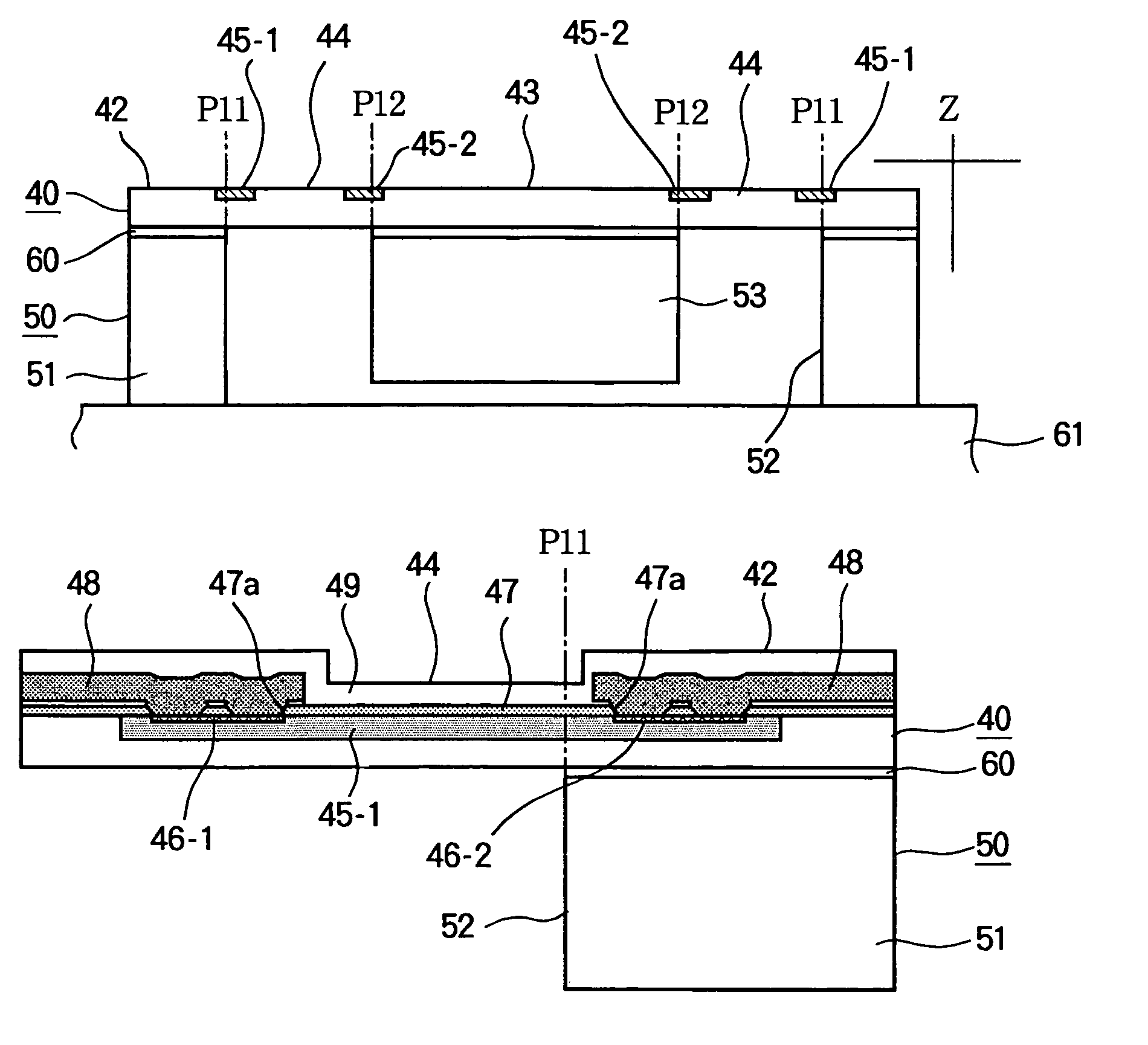 Acceleration sensor with redundant contact holes