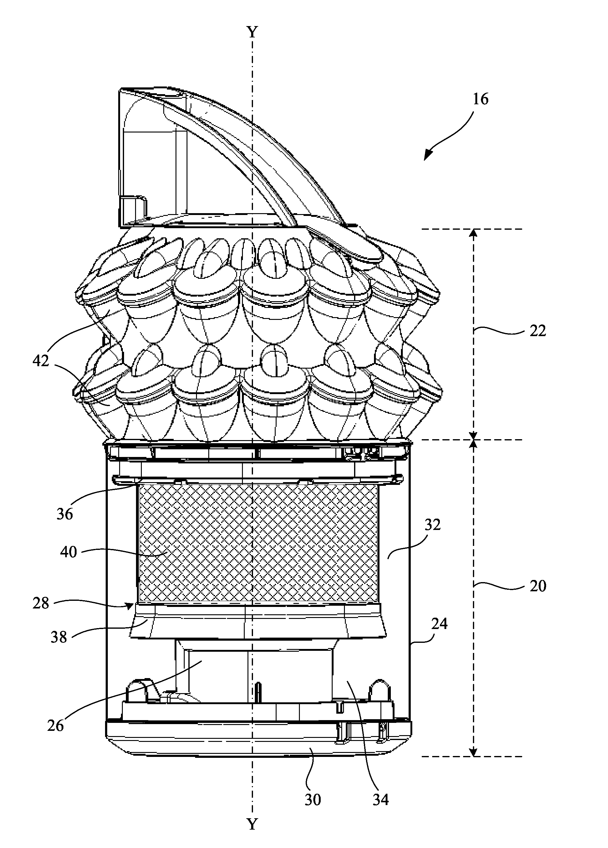 Cyclonic separator having a shroud