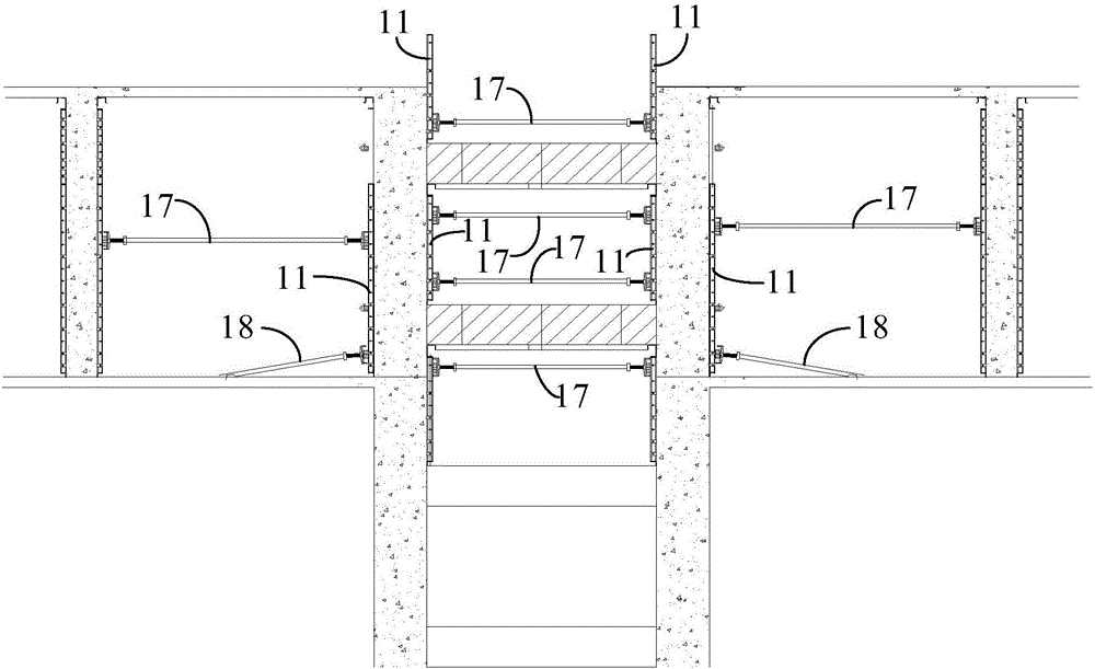 Construction method for pouring forming of inner partition beams in elevator well