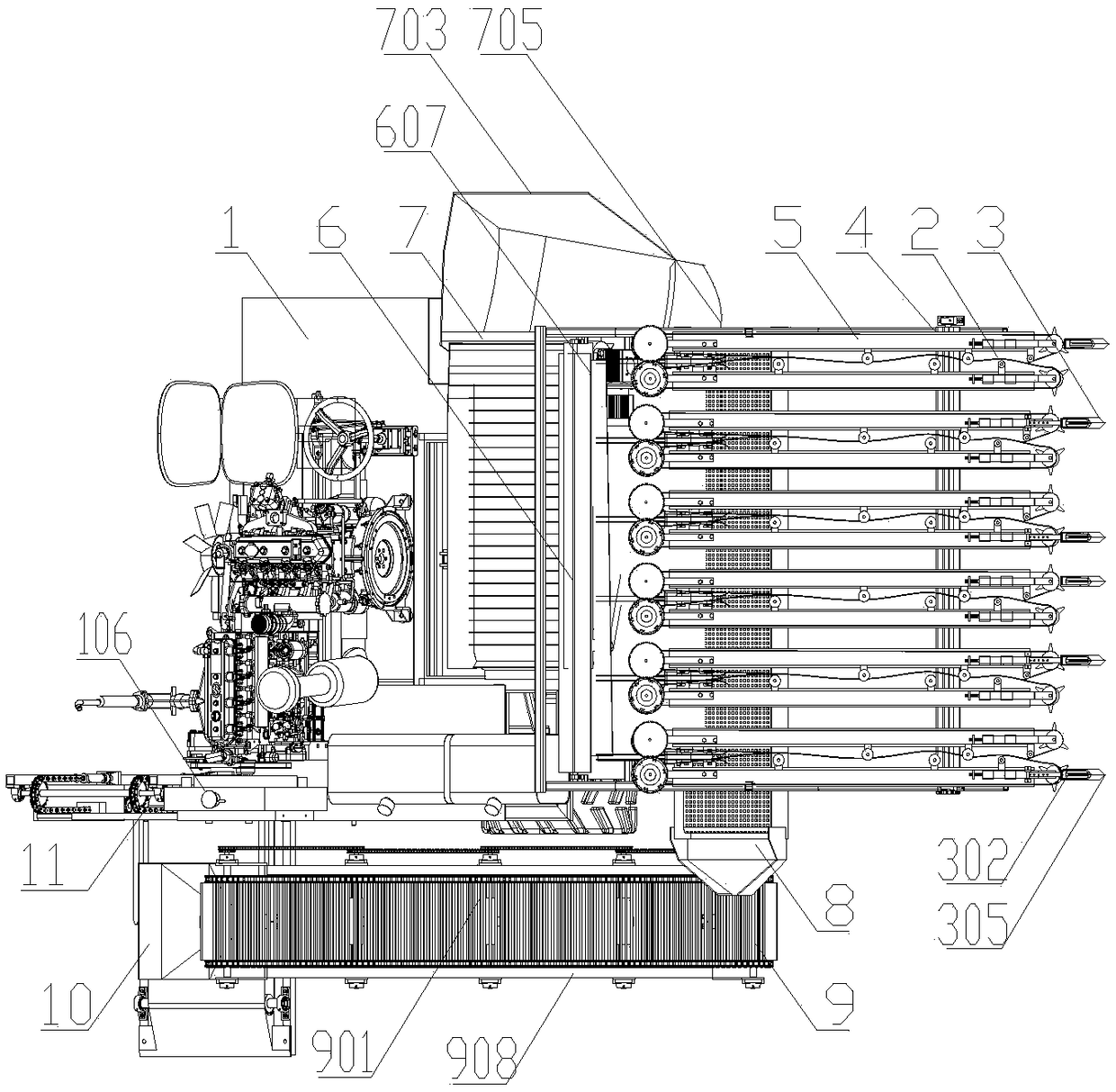 Multi-row garlic combine harvester