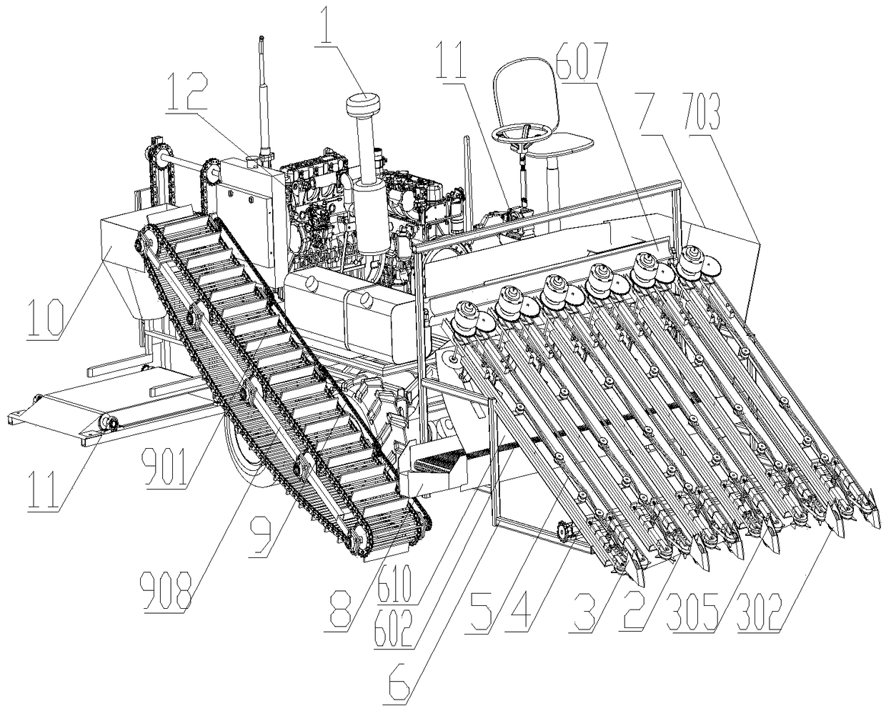 Multi-row garlic combine harvester