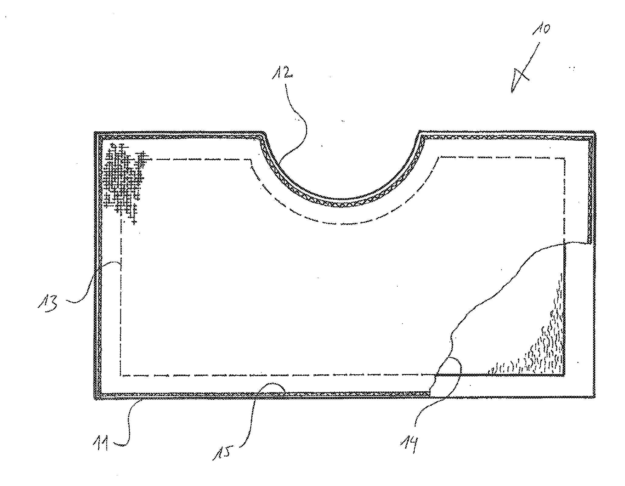 Wound care article having a substantially polygonal or ellipsoid main surface and at least one recess arranged on one side