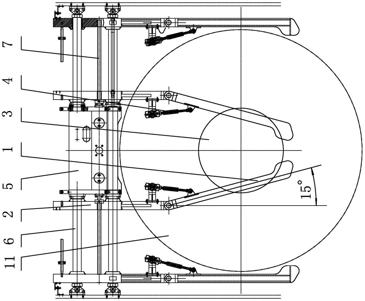 Adjustable tire unloading device for tire vulcanizing machine