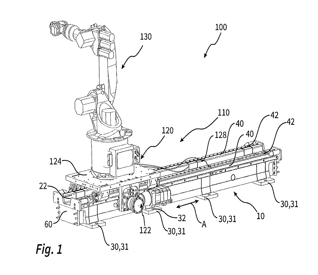 Support rail for a robot platform that is displaceable in a translatory manner, and displacement system and robot system having such a support rail