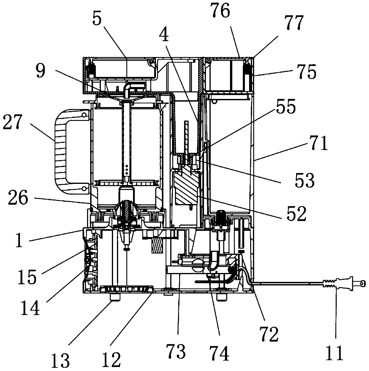 Coffee maker with bean grinding function