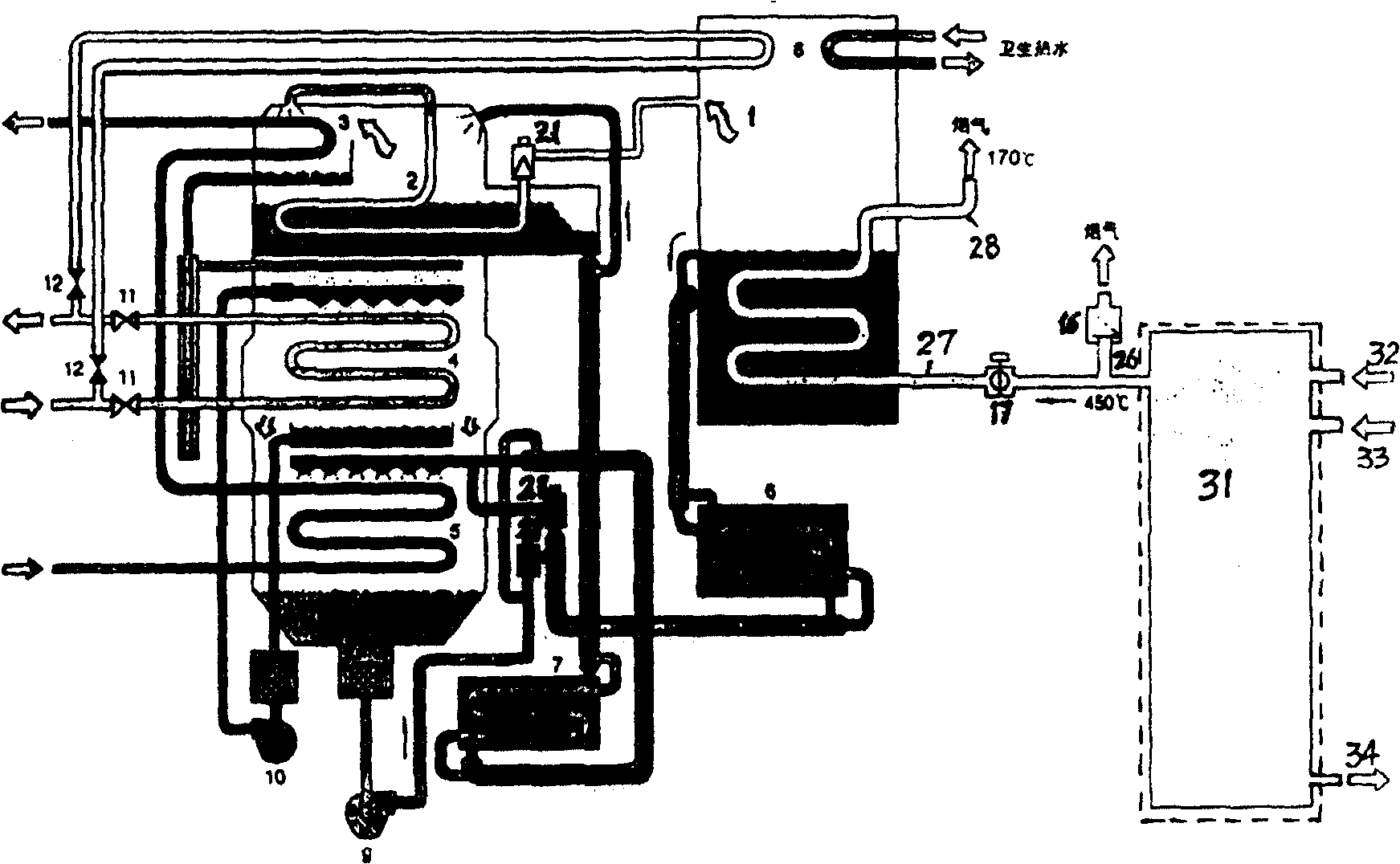 Apparatus for refrigeration or pyrogenicity or sanitary hot water using generator exhaust or residual heat