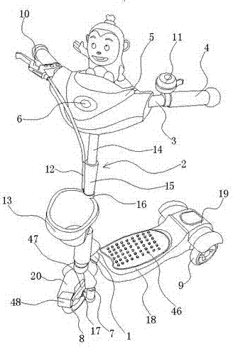 Automatic telescopic device of multifunctional child scooter