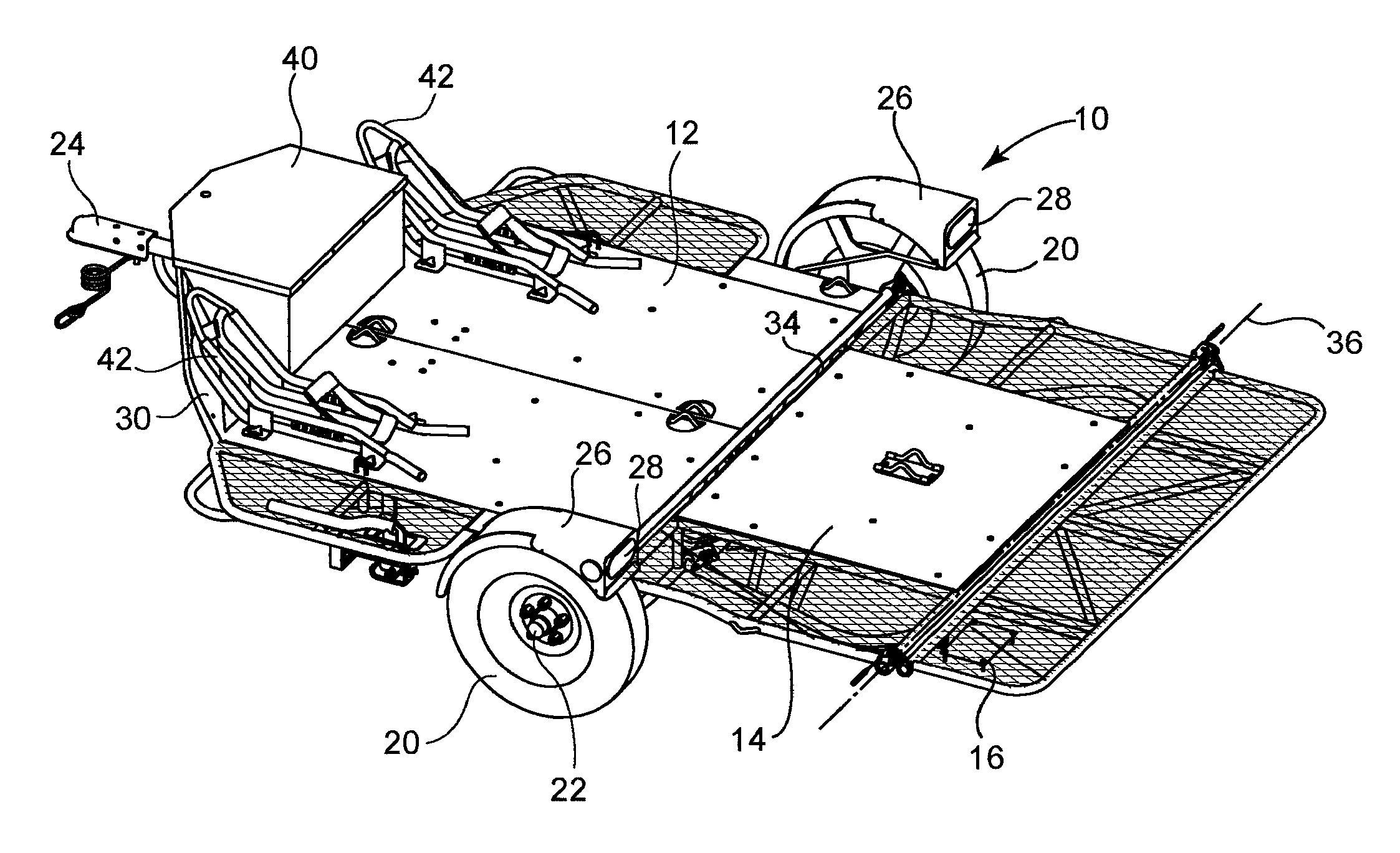 Drive-on multipurpose trailer configurable for semi-vertical storage