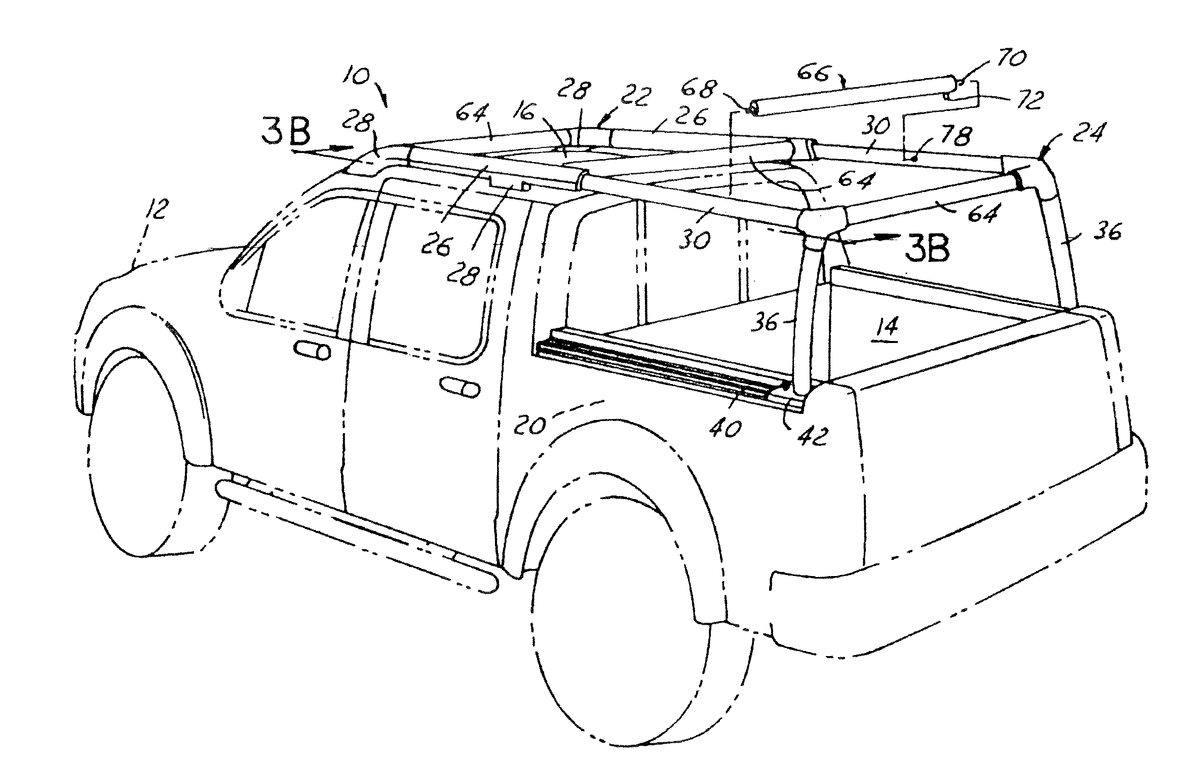 Telescoping roof rack assembly for a vehicle having a truck bed