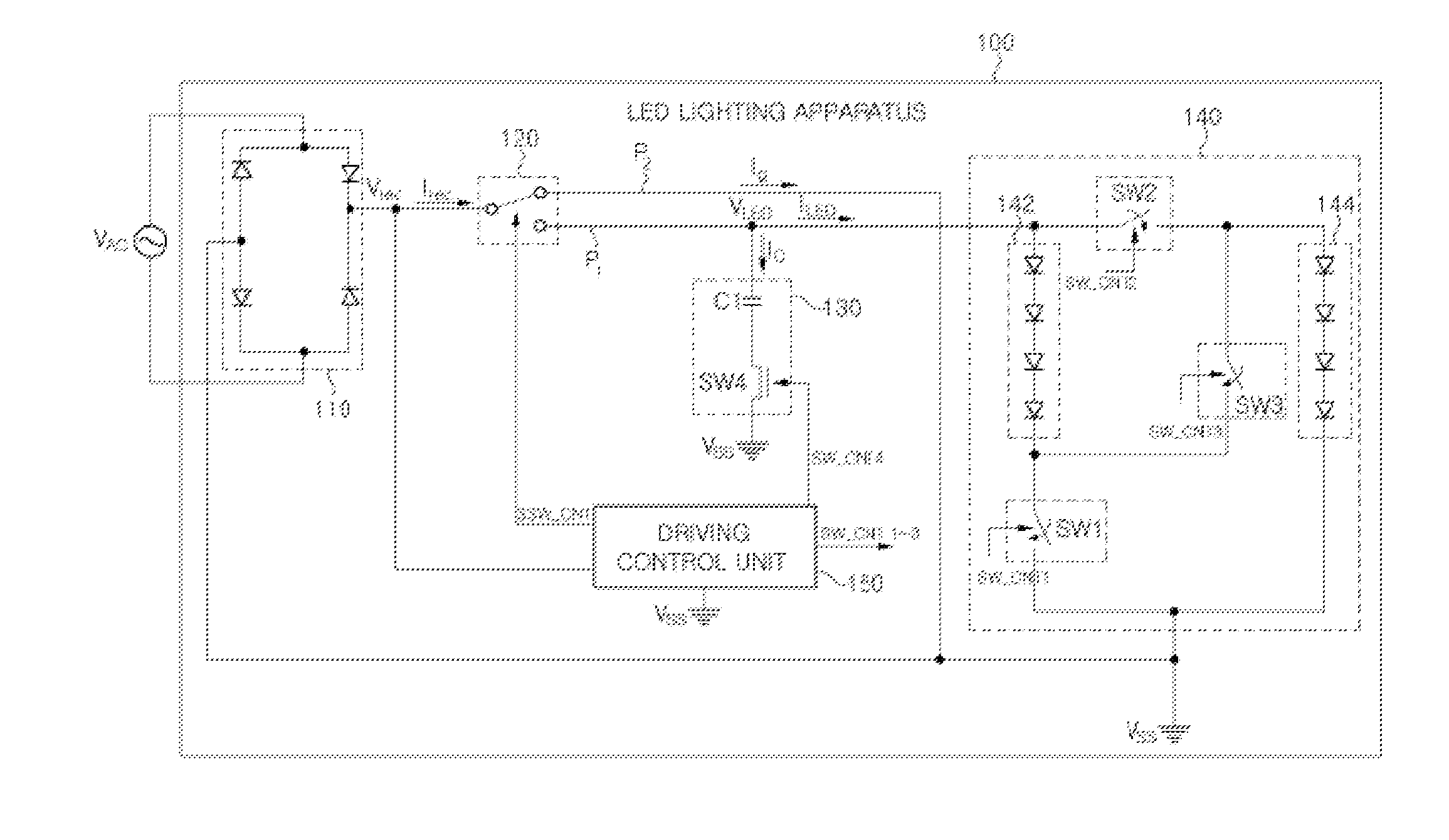 LED lighting apparatus with improved total harmonic distortion in source current