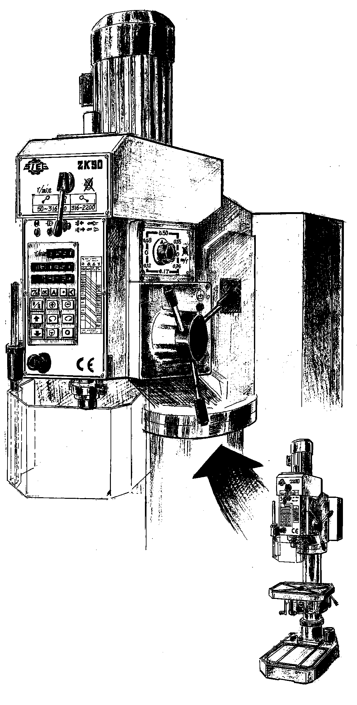 Frequency conversion stepless speed variation cylindrical vertical drill capable of precisely controlling drill depth