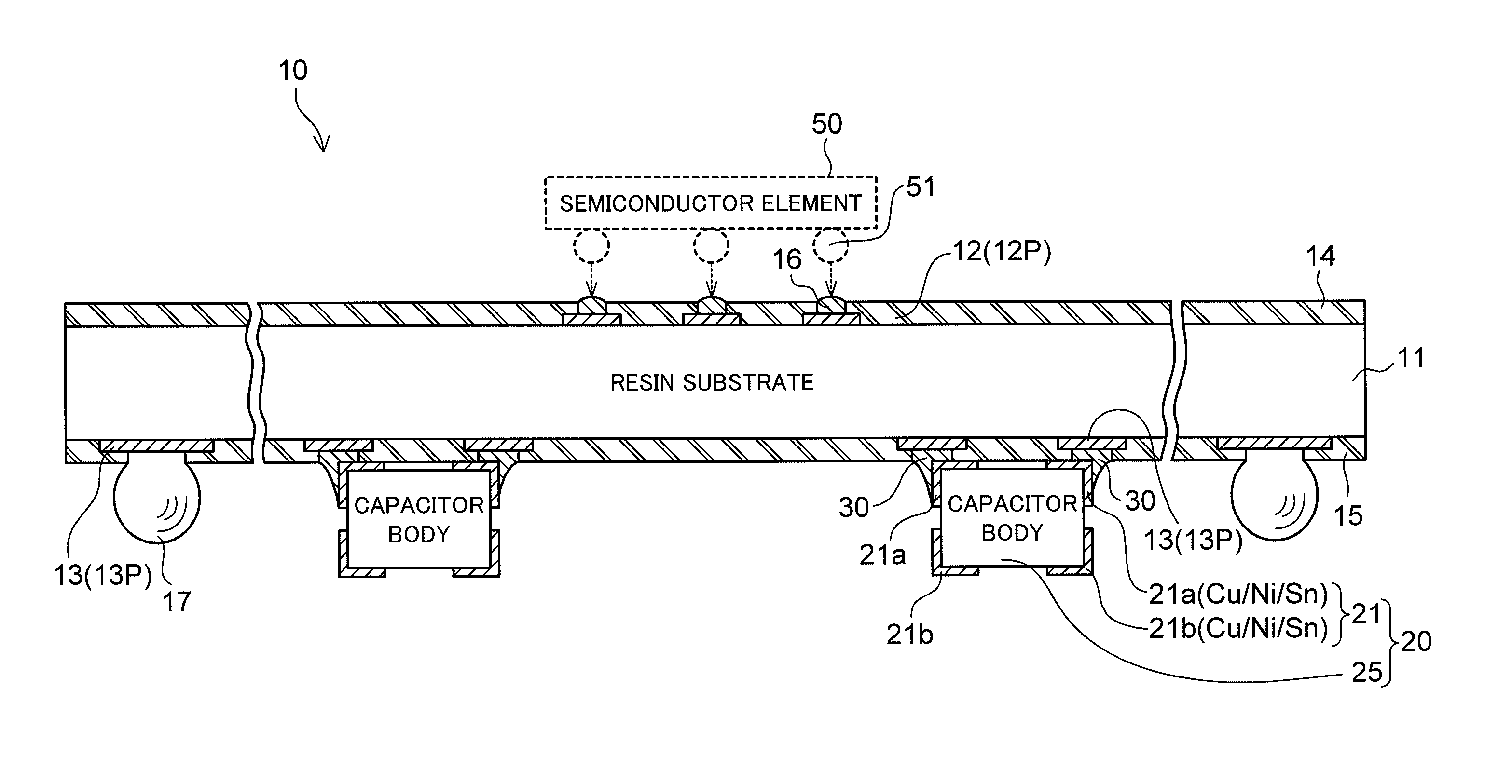 Chip component mounted wiring board