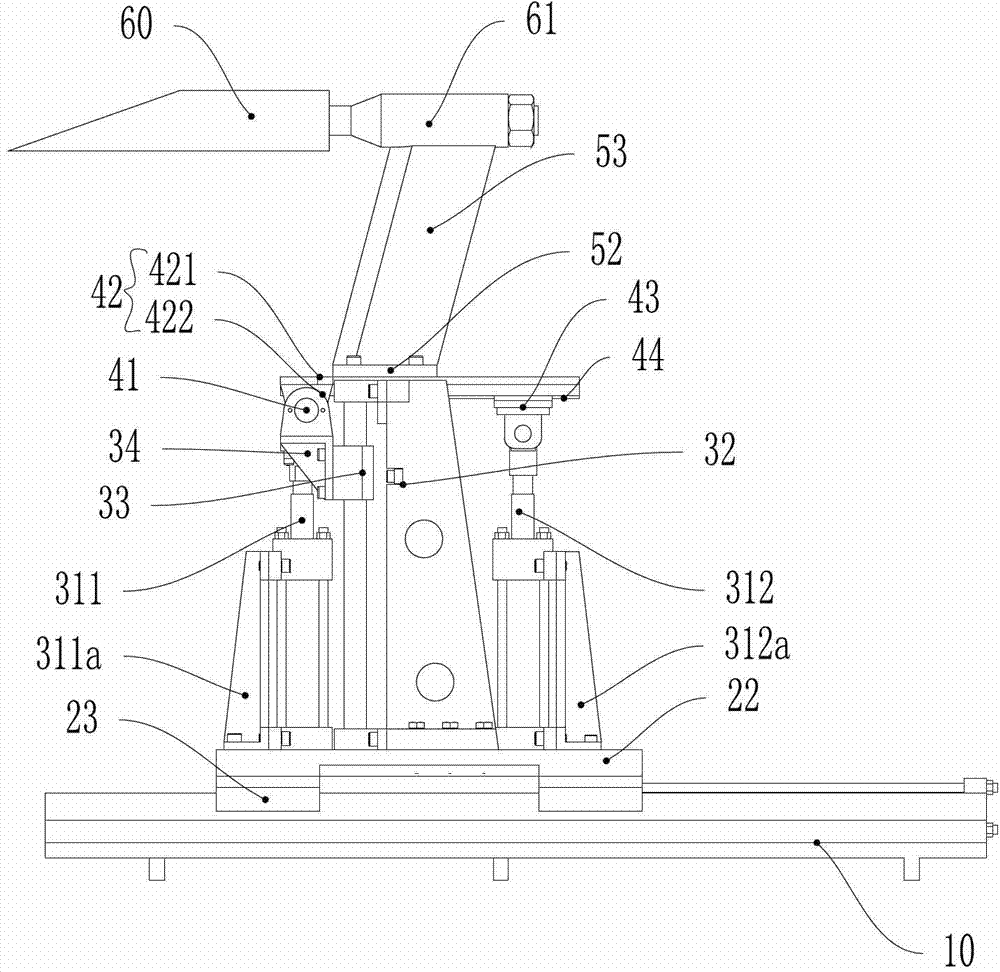 Gesture adjusting device for model with four degrees of freedom for hypersonic speed pulse wind tunnel