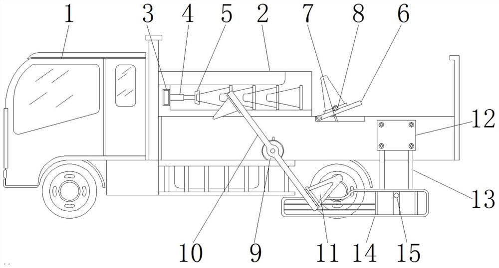 A roadblock placement vehicle for municipal road construction that is convenient for automatic retraction