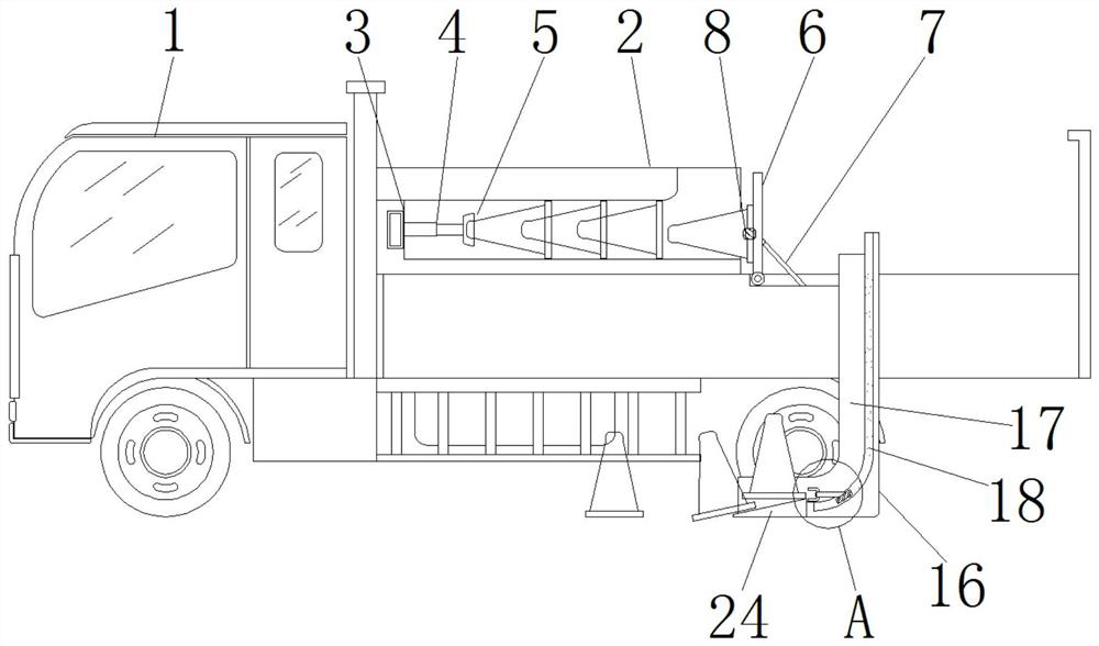 A roadblock placement vehicle for municipal road construction that is convenient for automatic retraction