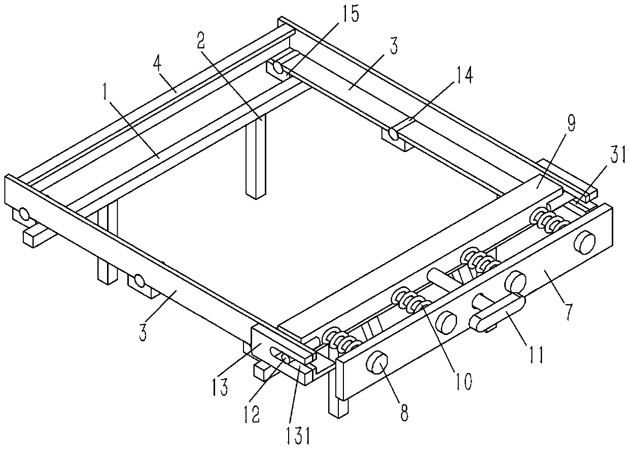 Clamping base of assembled type cloth stretching frame on quilting machine