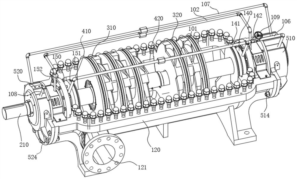 Self-balancing multi-stage axially split pump equipment