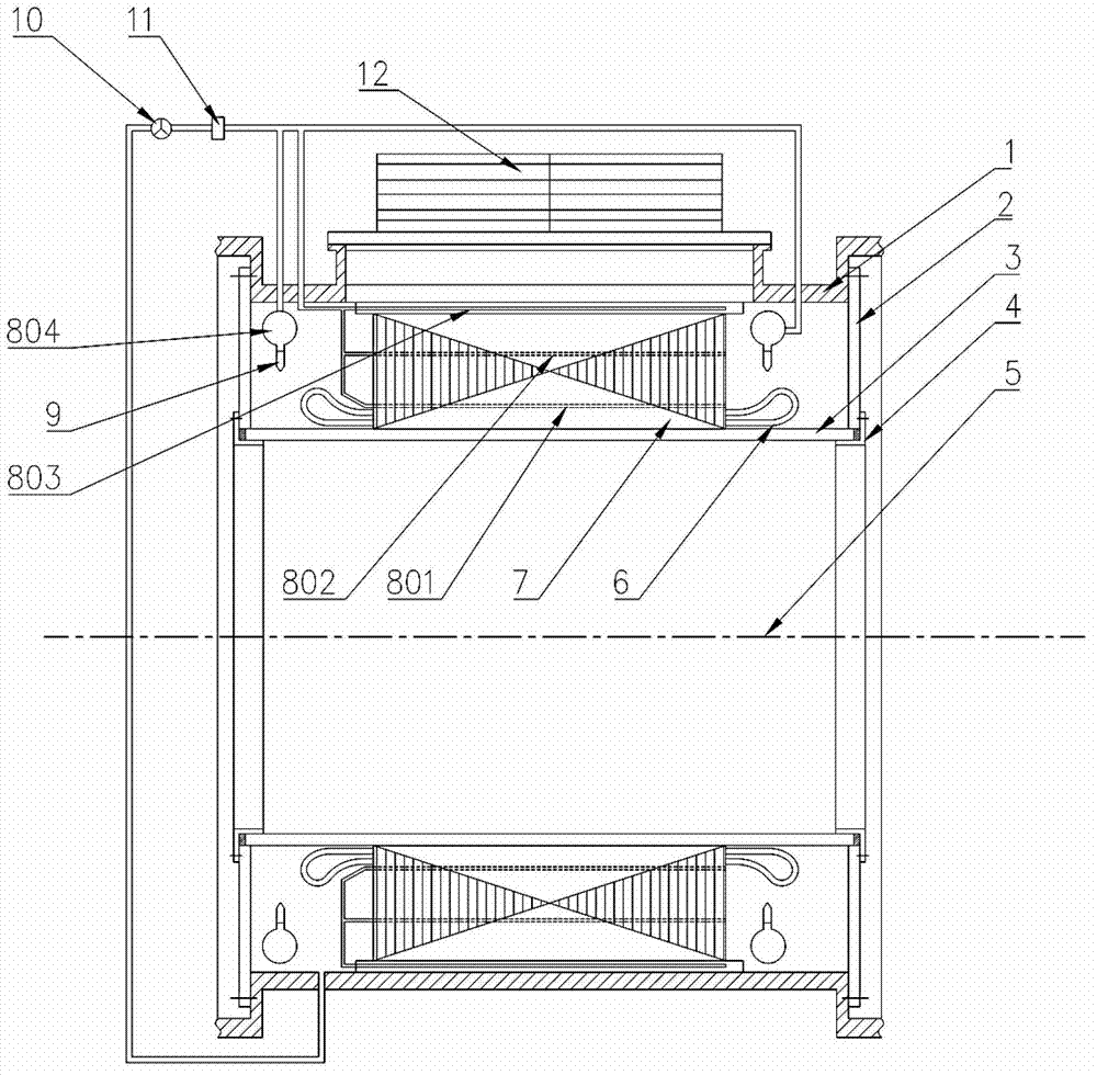 Spray type motor stator evaporative cooling system